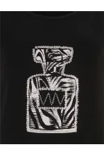 Payetli Baskılı Tişört - Siyah