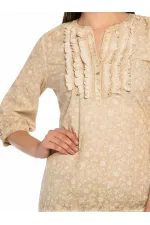 Batik Dantelli Tişört - Kum