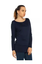 Geniş Yaka Bluz - Lacivert