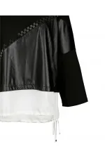 Deri Şifon İşleme Detaylı Bluz - Siyah