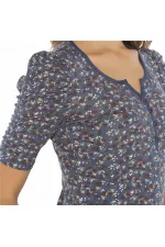 Çiçek Desenli Tişört - Mavi