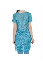 İpek Leopar Desenli Plaj Elbise - Turkuaz