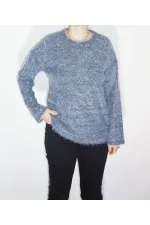 Yuvarlak Yaka Kazak - Mavi