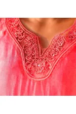 2 Parça İşlemeli Dantelli İpek Bluz - Narçiçeği