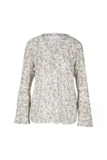 Çiçek Desenli Bluz - Ekru