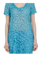 İpek Leopar Desenli Plaj Elbise - Turkuaz