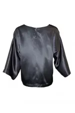 Saten Saf İpek Bluz - Koyu Gri
