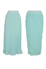 Pileli Maxi Etek - Mint Yeşili