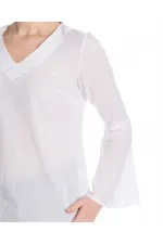 Kolları Volan Bluz - Beyaz