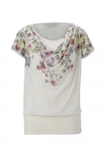 Çiçek Baskılı Bluz - Ekru