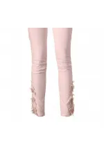 Skinny Dantel Pantolon - Gül Kurusu