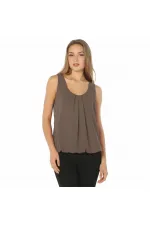 Chiffon Sleeveless Blouse - Brown