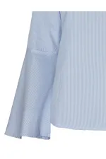 Çizgili Kolu Volan Bluz - Mavi