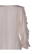 Kolları Fırfırlı Saf İpek Bluz - Gül Kurusu