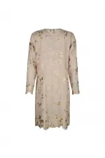 İşlemeli Uzun Ceket - Bej