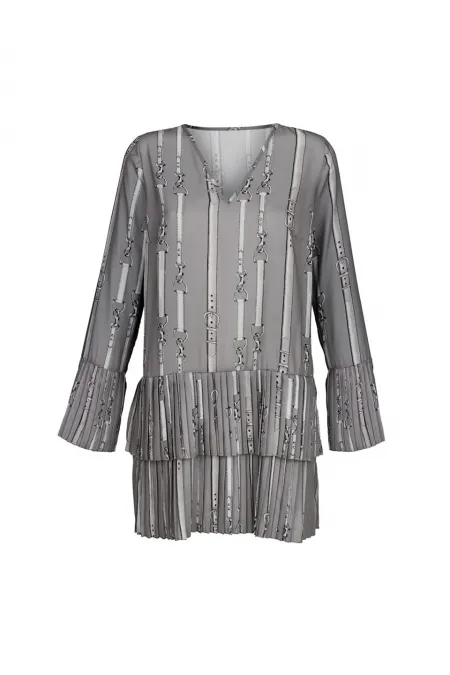 Basklılı Uzun Bluz - Vizon