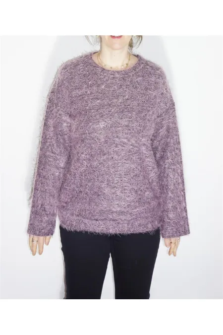 Yuvarlak Yaka Kazak - Eflatun