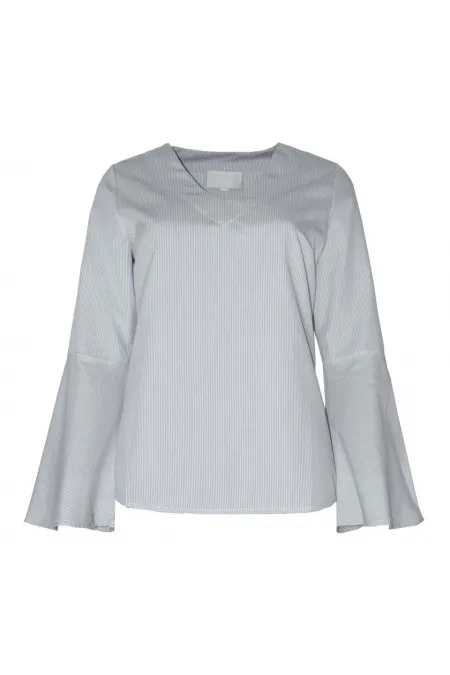 Çizgili Kolu Volan Bluz - Siyah