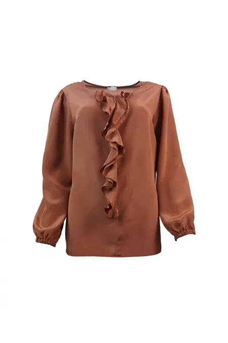 Saf İpek Bluz - Taba