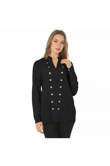 Düğme Detaylı Bluz - Siyah