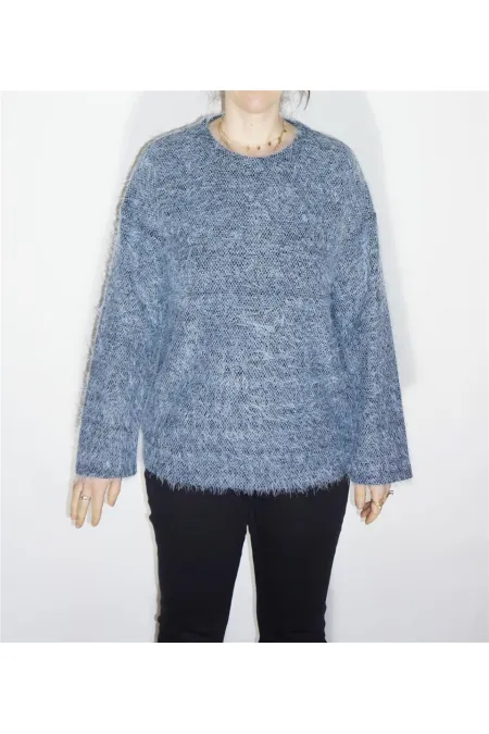 Yuvarlak Yaka Kazak - Mavi