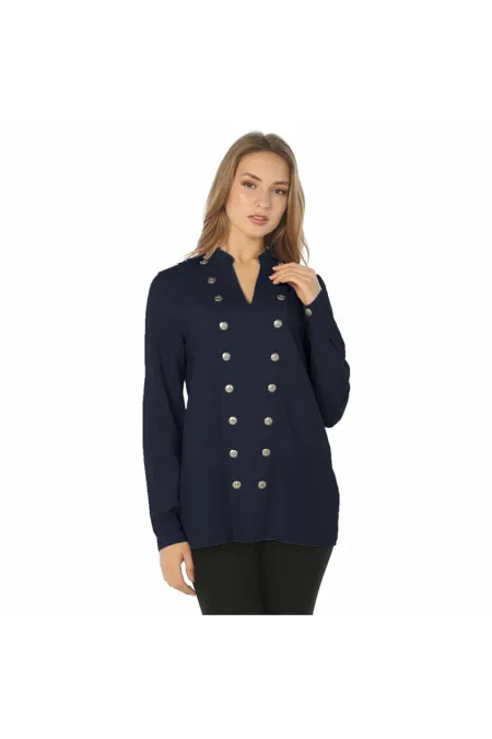 Düğme Bluz - Lacivert