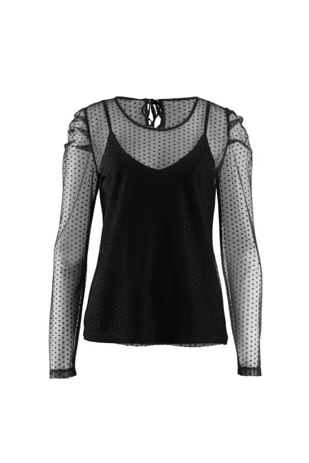 Blouse en tulle à pois - Noire