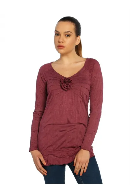 Casual Uzun Tişört - Böğürtlen