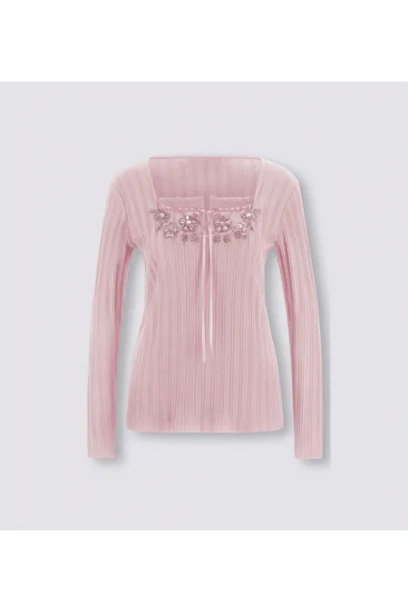 T-shirt brodé - Rose