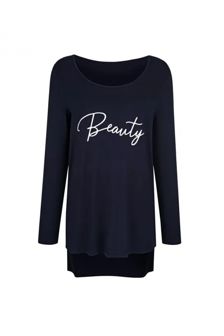 T-shirt long imprimé - Bleu marine