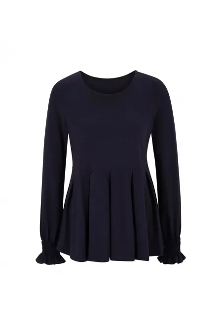 Kollar Büzgülü Dökümlü Bluz - Lacivert