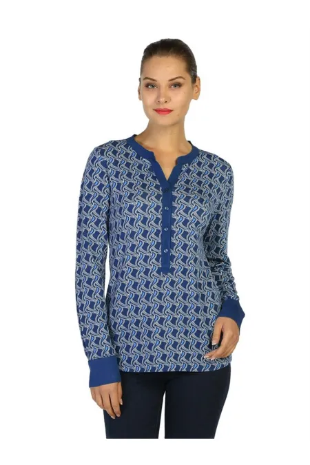 Uzun Kollu baskılı Tişört - Royal