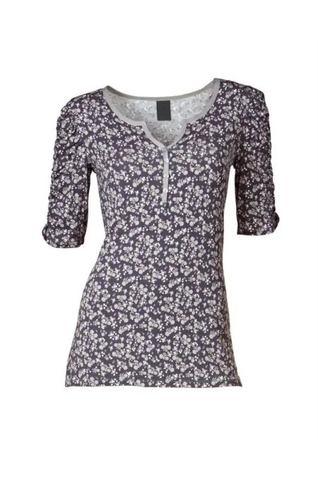 Çiçek Desenli Tişört - Gri