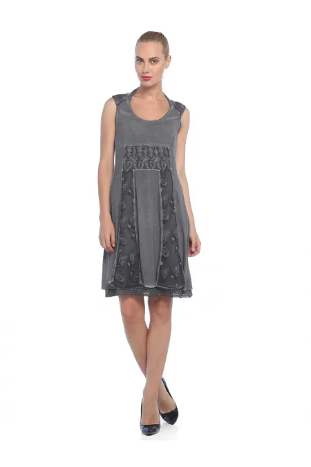 Vintage Dantelli Elbise - Vizon