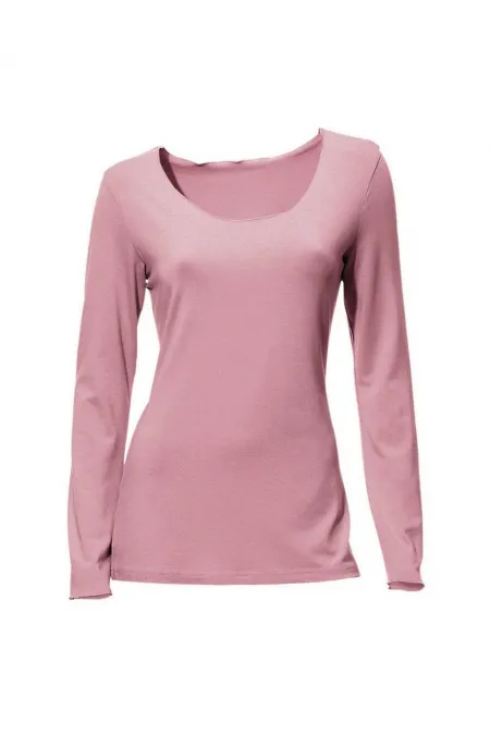 T-shirt basique à manches longues - Rose poudré