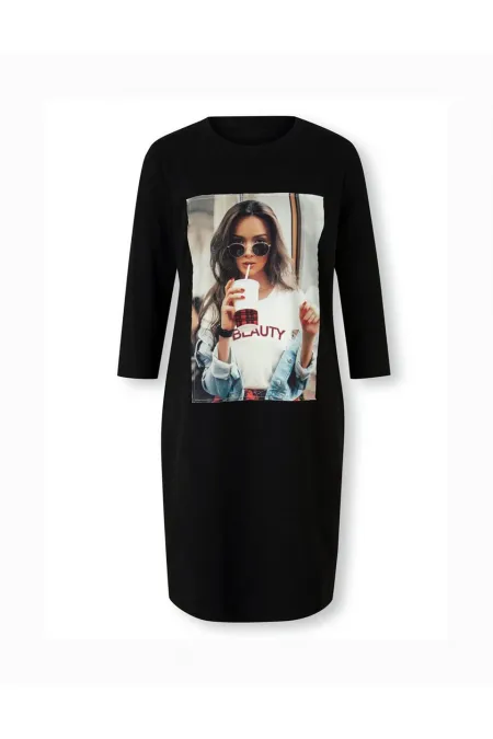 Baskılı Elbise - Siyah