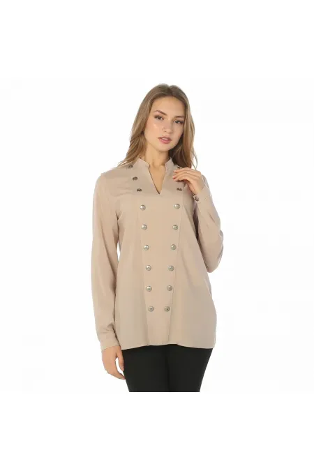 Düğme Bluz - Pudra