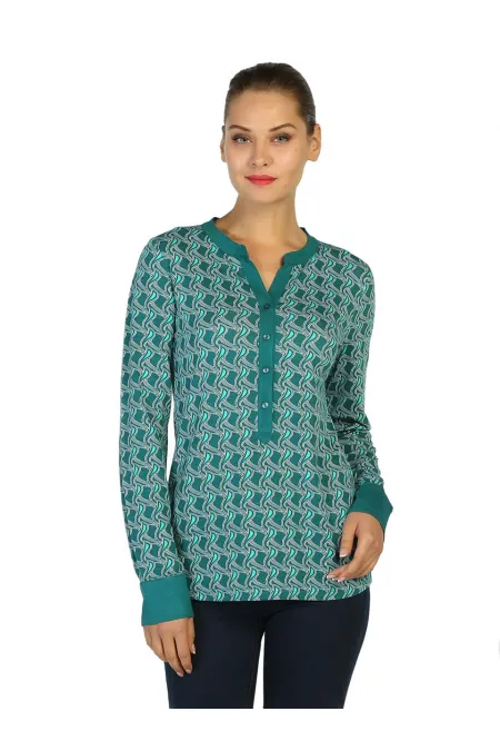 Uzun Kollu baskılı Tişört - Zümrüt Yeşili