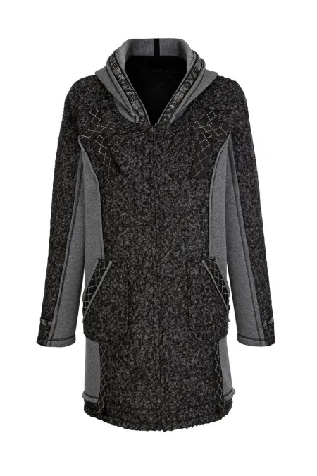 Veste longue en laine à capuche - Anthracite