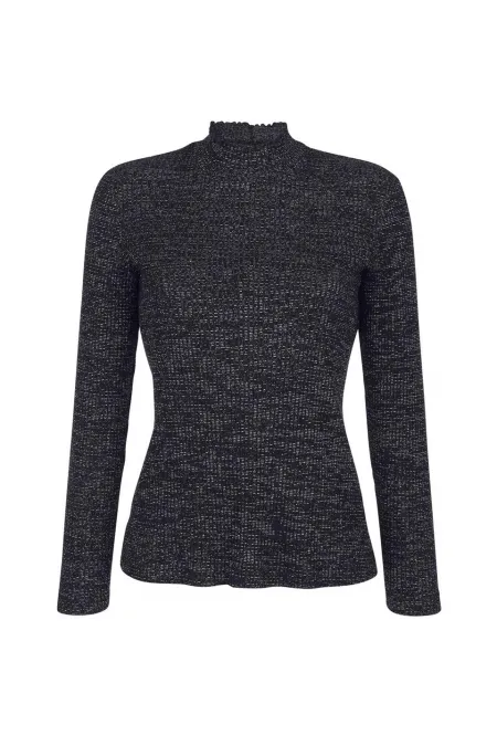 T-shirt à col roulé slim pailleté - Noir