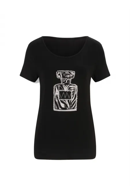 T-shirt imprimé à sequins - Noir