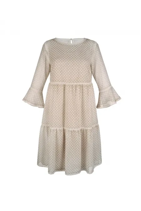 Ponpon Şifon Elbise - Kum