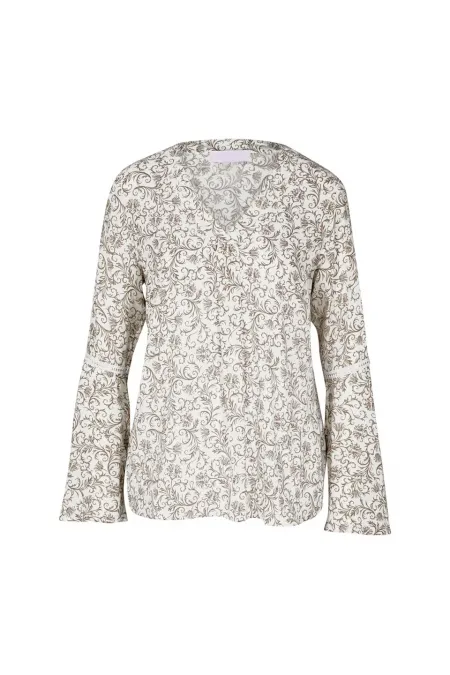 Çiçek Desenli Bluz - Ekru