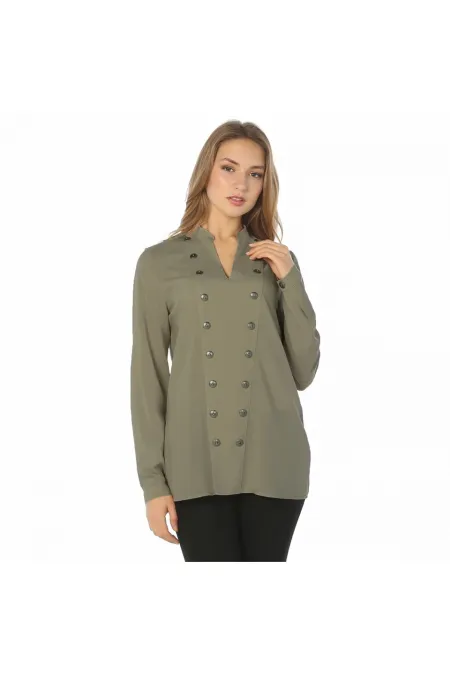 Düğme Bluz - Haki