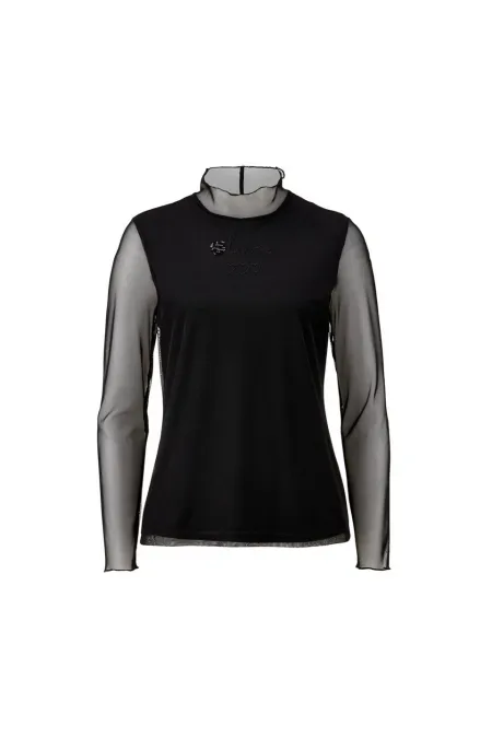 Tül İşlemli Bluz - Siyah