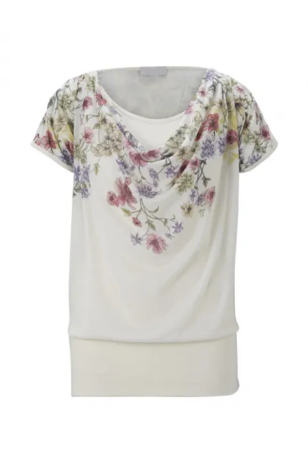 Çiçek Baskılı Bluz - Ekru