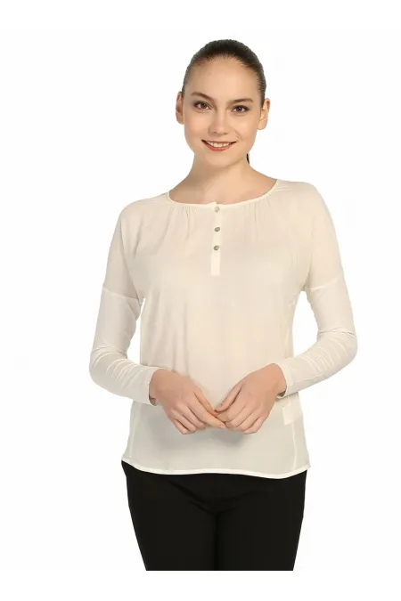 Uzun Kollu T-shirt - Ekru