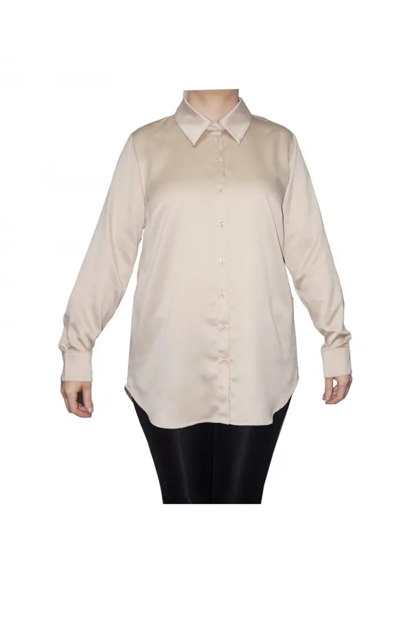 Saten Gömlek ve Pantolon Takım - Kum