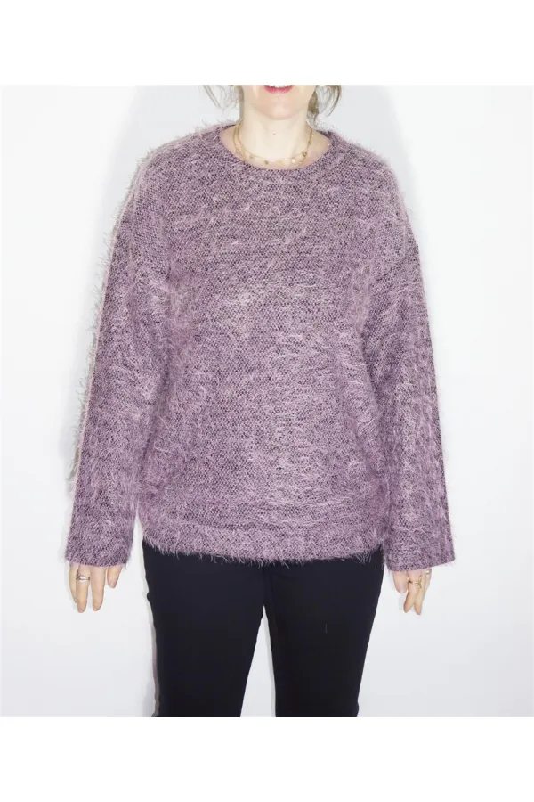 Yuvarlak Yaka Kazak - Eflatun