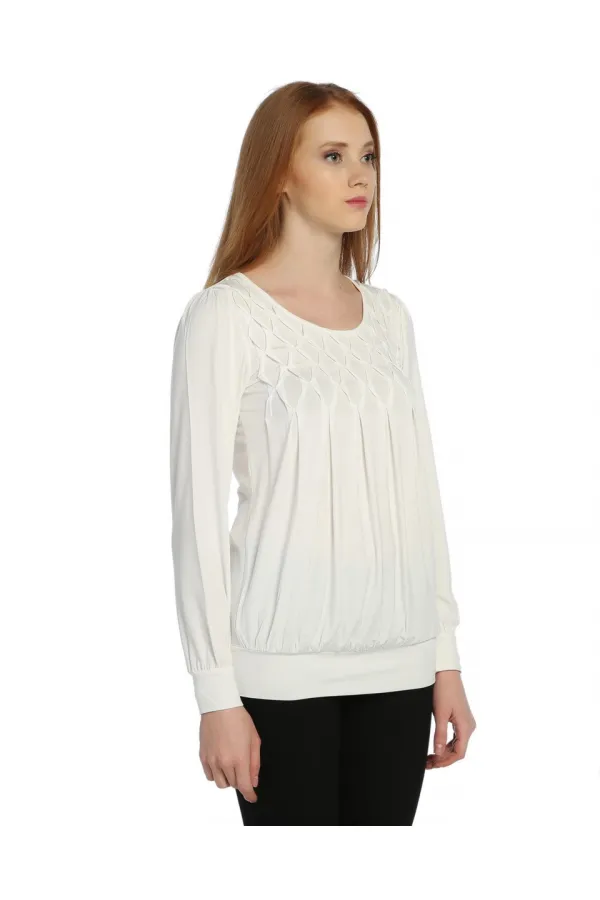 Uzun Kollu Tişört - Ekru